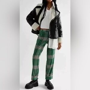 NWOT Free People All For Me Plaid Low Rise Green Cuffed Pants Women's Size 8